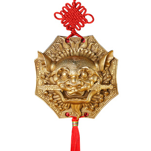 狮咬剑挂件纯铜狮子头八卦镜睚眦吞口兽家居门对门挂饰虎头牌摆件
