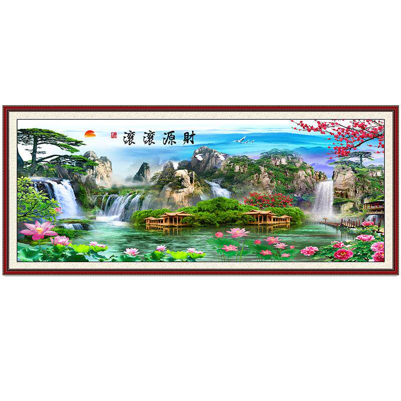 亿贴中式客厅沙发自粘壁画可定制