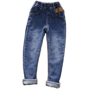 男童瘦版牛仔裤中大童秋季蓝色牛仔长裤儿童修身弹力裤子潮童裤子