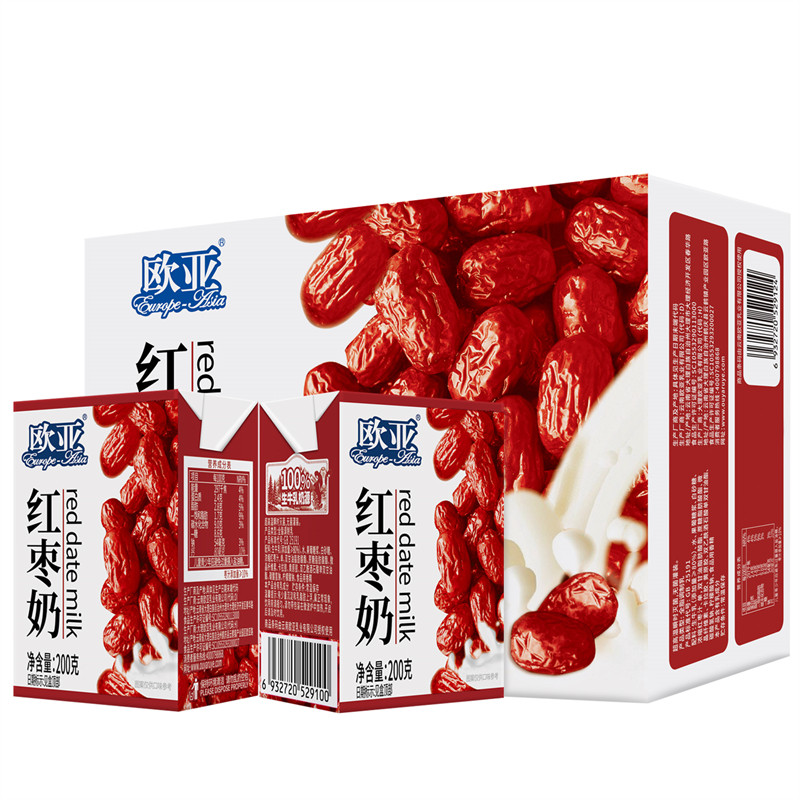 【日期新鲜】欧亚牛奶红枣奶200g*21盒/箱早餐乳制品官方旗舰发货