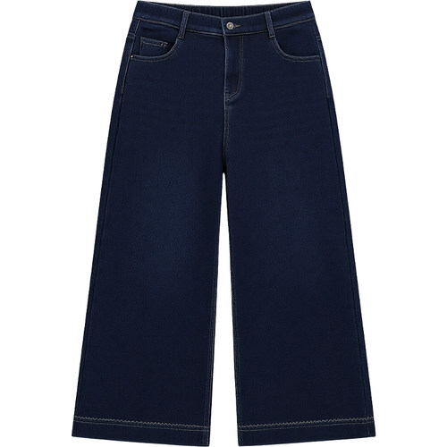 DM100大码百分百女装微胖mm冬季加绒保暖百搭花边微喇阔腿牛仔裤