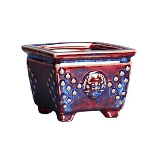 钧瓷四方形花盆陶瓷小号文竹造景家用中式复古室内桌面绿植小盆栽