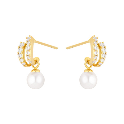 一撇一捺兔耳朵耳钉人造水晶珍珠