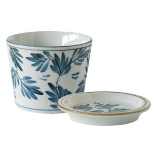 日式陶瓷猪口杯带盖杯垫圆形小碟子酸奶麦片小食杯子套装家用客厅