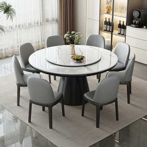 轻奢岩板实木餐桌椅圆形组合简约家用桌子吃饭桌现代多功能小户型