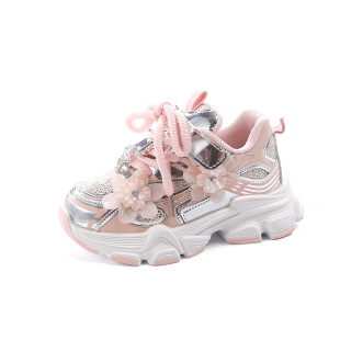 女童运动鞋2025春秋新款儿童网面银色老爹鞋轻便软底中大童跑步鞋