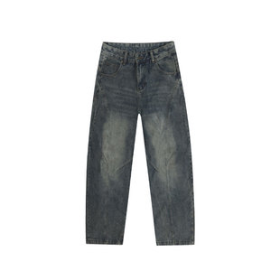 大码美式潮牌水洗解构阔腿牛仔裤男女高街复古vibe宽松显瘦弯刀裤