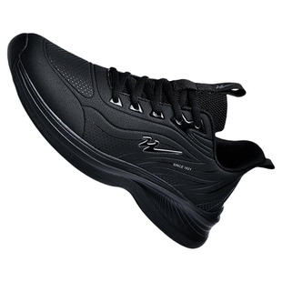 双星鞋子男款运动鞋春秋新款皮面防水减震跑步鞋男黑色通勤工作鞋