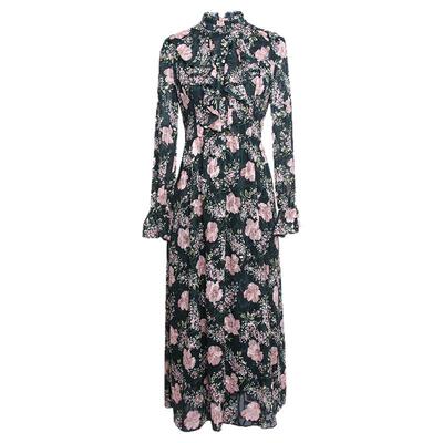 JAN AN NO简爱诺春夏复古印花长裙气质小高领显瘦连衣裙J910159LQ