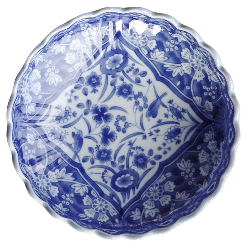 进口美浓烧餐具青花染付菊型钵