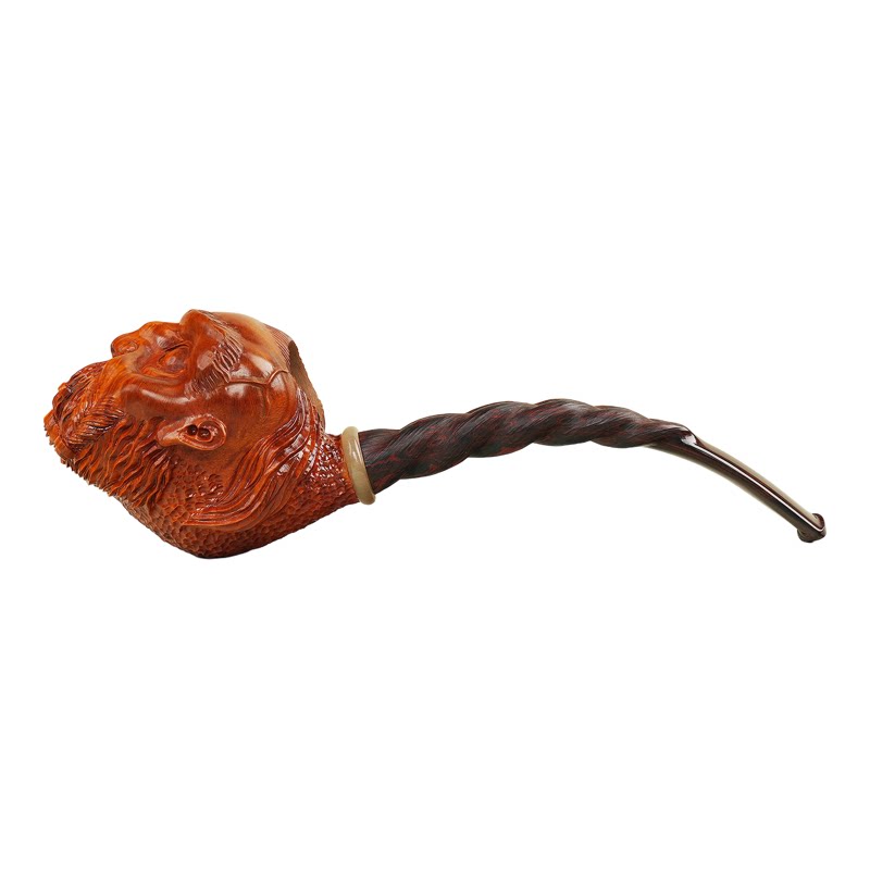 精品意大利进口石楠木深色雕刻牛角环八花坎伯兰破法者烟斗送工具