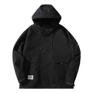 ALLIN 黑色连帽羽绒服男款冬季工装鸭绒加厚保暖休闲情侣夹克外套