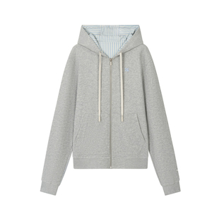 NS76秋冬季新款毛圈卫衣条纹衬布拼接宽松连帽刺绣卫衣女上衣外套