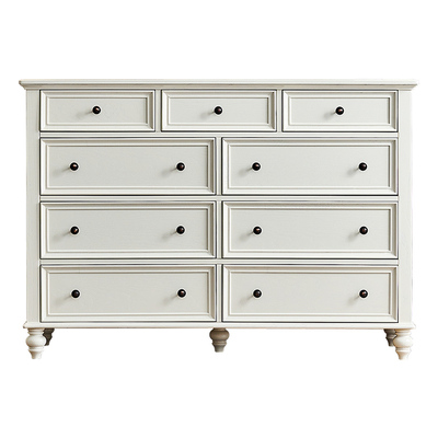 美式实木九斗奶油白靠墙储物斗柜