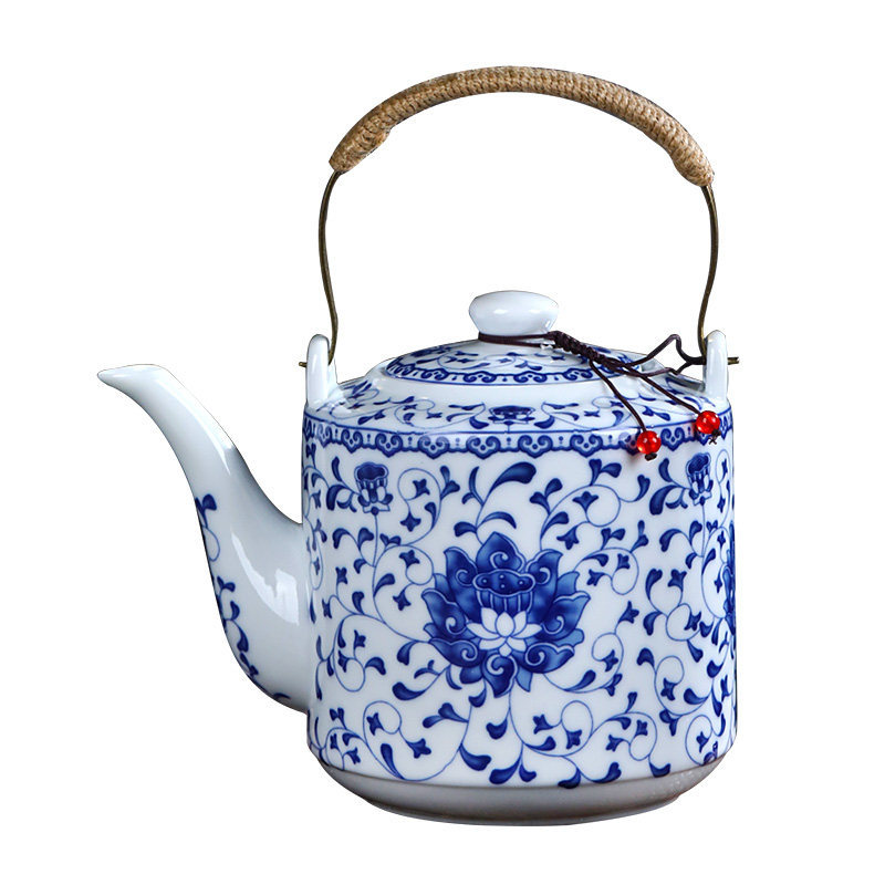 景德镇中式青花瓷金属提梁茶壶