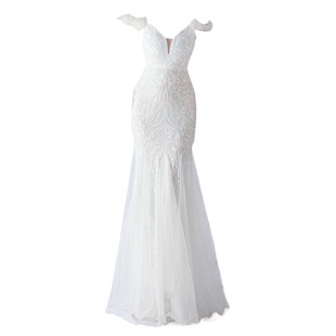 法式晚礼服女气质名媛宴会高级感亮闪闪婚礼修身鱼尾长款连衣裙子