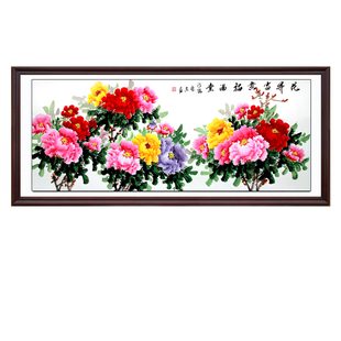 中式客厅沙发背景墙装饰画国画牡丹花手绘花开富贵真迹卷轴壁挂画