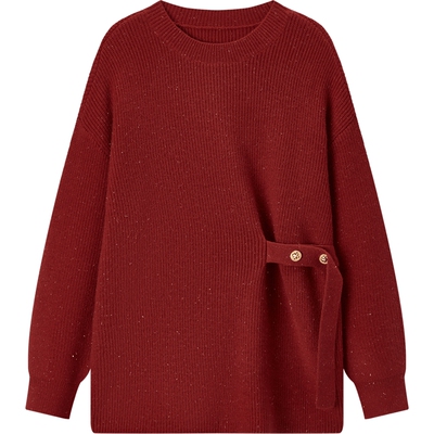 爱居安可拉红针织衫女冬季新款软糯舒适设计感长袖毛衣