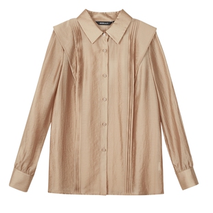 NEELLY纳俪商场同款天丝长袖衬衫春新款小众设计感通勤泡泡袖上衣