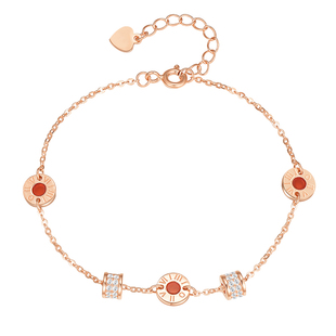 周大生小蛮腰纯银手链女玫瑰金色轻奢小众孔雀石本命年礼物送女友