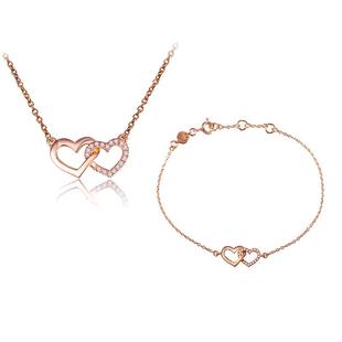 意大利OG心动系列925银镀玫瑰金心连心项链手链套装女情人节礼物