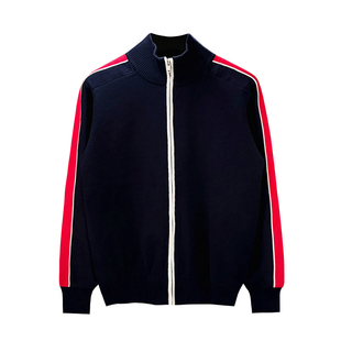 欧洲站潮流拼色毛衣拉链外套男款休闲新款半高领上衣开衫针织衫男