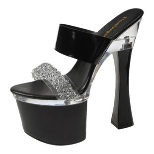 恨天高粗跟凉拖鞋女18cm超高跟防水台性感凉鞋T台车展模特走秀鞋