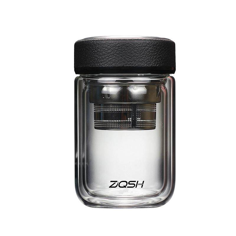 润物皮纹盖圆弧底双层玻璃杯