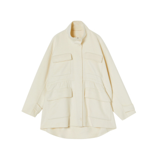 JNBY/江南布衣秋冬毛呢夹克女中长款工装大口袋长袖立领休闲外套