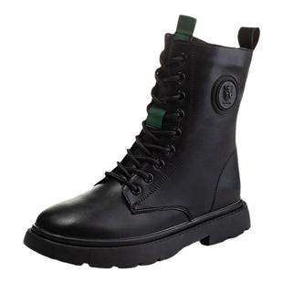 软皮九孔马丁靴女潮ins酷中筒2025新款秋冬加绒侧拉链大码靴子41