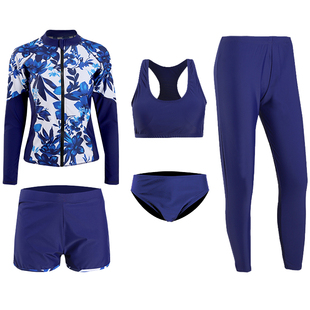 潜水服胖MM女保守加肥加大码分体长袖长裤防晒显瘦水母泳衣五件套