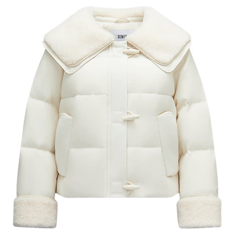 森马羽绒服女冬季拼接毛领大翻领80绒子宽松2025新款温柔甜美上衣