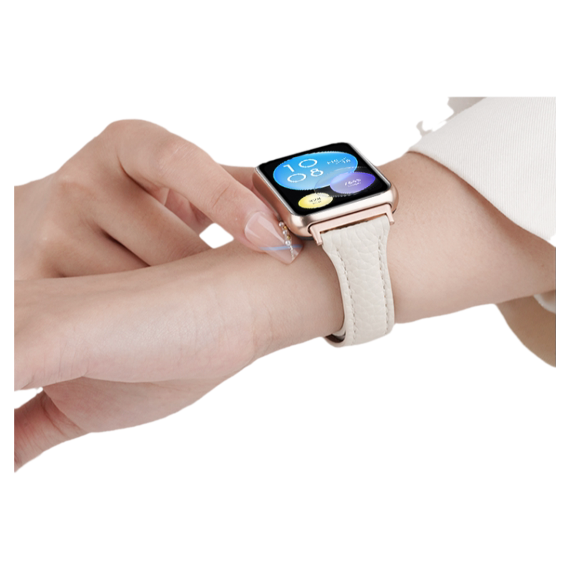 适用华为watch fit5pro荔枝纹磁吸扣4pro真皮FIT3表带运动智能手表watchfit new腕带女款夏天表链ft3手环配件
