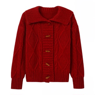 沫沫童装冬装女童拜年服2025季新款儿童加厚新年衣服红色开衫毛衣