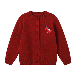 布丁哈鲁冬装女童童装上衣2026秋冬季新款儿童新年拜年服毛衣开衫