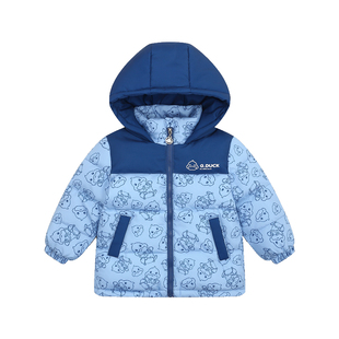 小黄鸭儿童棉服中小童加厚新款洋气男女童绒丝羽丝连帽保暖外套冬