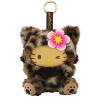 (国现)日本正版三丽鸥nakjima快乐猫咪kitty毛绒挂件树脂棕色豹纹