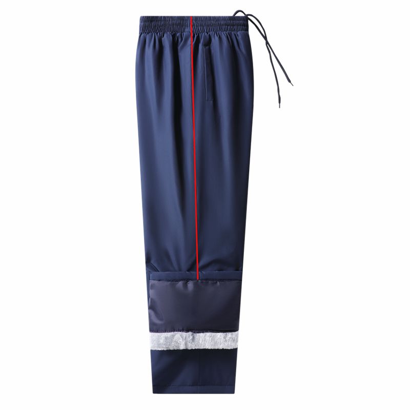 藏蓝红条防寒加绒校服裤子冬季加厚防风保暖校裤小学初高中冲锋裤