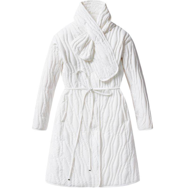 【鹅绒】波司登女中长款通勤简约显瘦V领轻薄羽绒服围巾护颈保暖