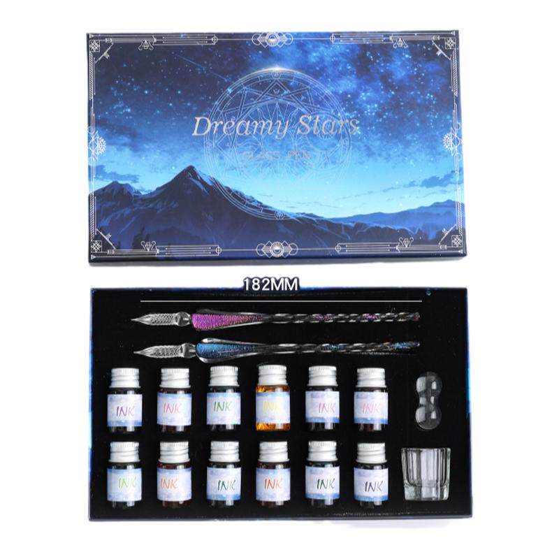玻璃笔蘸水笔梦幻星空高颜值古风水晶笔套装墨水网红学生用练字笔