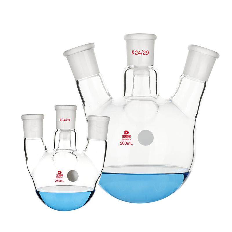 三爱思 四口烧瓶S22 圆底斜直四口多颈四颈反应瓶蒸馏仪器旋蒸瓶100-50000ml 高硼硅玻璃 物理化学实验室器材