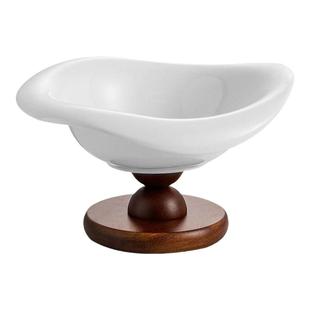 轻奢水果盘茶点蛋糕客厅陶瓷盘客厅家居摆件木质高脚收纳异形托盘