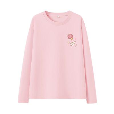 班尼路粉色纯棉长袖t恤女2025新款秋季韩系亲肤宽松休闲圆领上衣Q