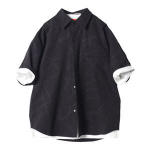 JWHM透气泡泡棉衬衣男日系穿搭夏季男士衬衫印花肌理感宽松男友风
