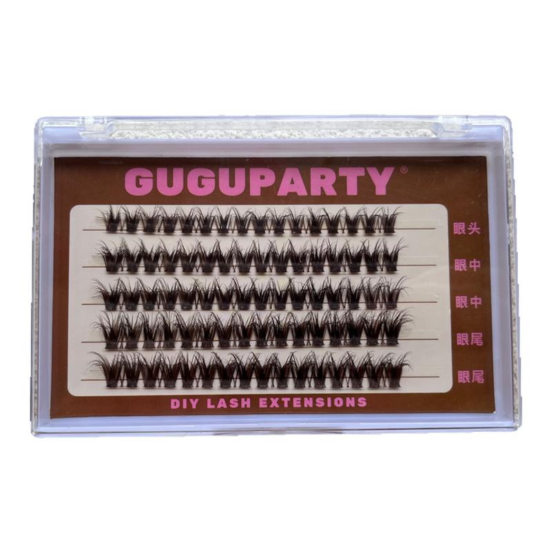 GUGUPARTY法式棕色假睫毛「焦糖可可」轻欧美分段宽梗自然嫁接感