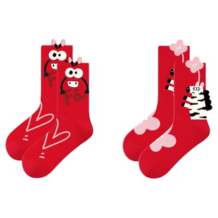 2026马年本命年红袜子女秋冬中筒袜新年礼物礼盒装情侣款属马长袜