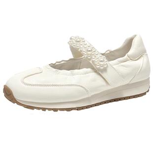 【头层牛皮】玛丽珍运动鞋女夏季新款白色单鞋内增高芭蕾舞鞋