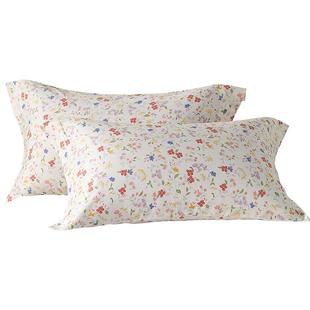 水星家纺60支长绒棉贡缎对枕套A类抑菌枕头套一对装印花双人双拼