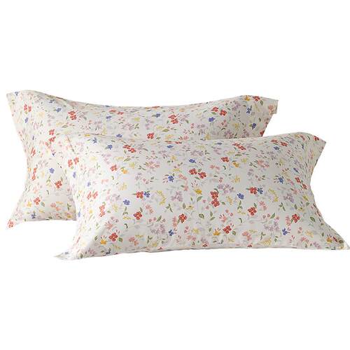 水星家纺60支长绒棉贡缎对枕套抑菌枕头套一对装印花双人双拼