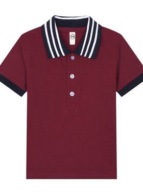 男女童枣红色短袖POLO衫半袖体血